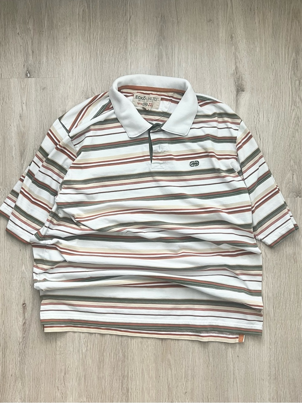 Vintage Y2K Ecko Unltd Polo Shirt Mens XL White Green Orange Rhino Hip Hop